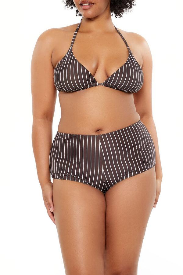 Forever21 Plus Size Pinstriped Bikini Bottoms DARK BROWN/WHITE
