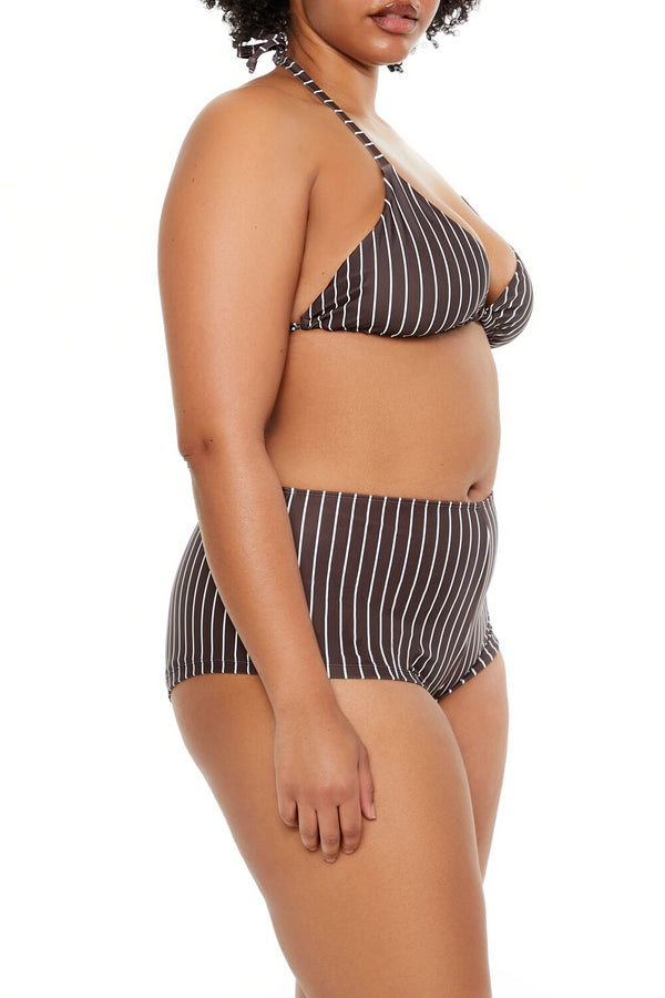 Forever21 Plus Size Pinstriped Bikini Bottoms DARK BROWN/WHITE