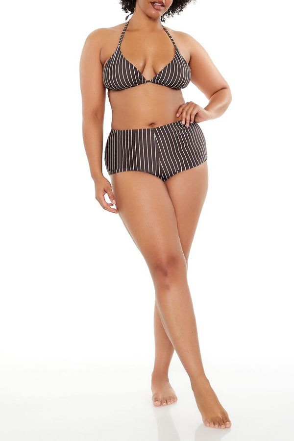 Forever21 Plus Size Pinstriped Bikini Bottoms DARK BROWN/WHITE