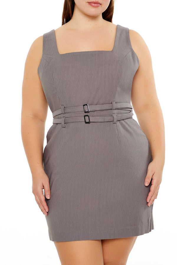Forever21 Plus Size Pinstriped Mini Dress GREY/MULTI