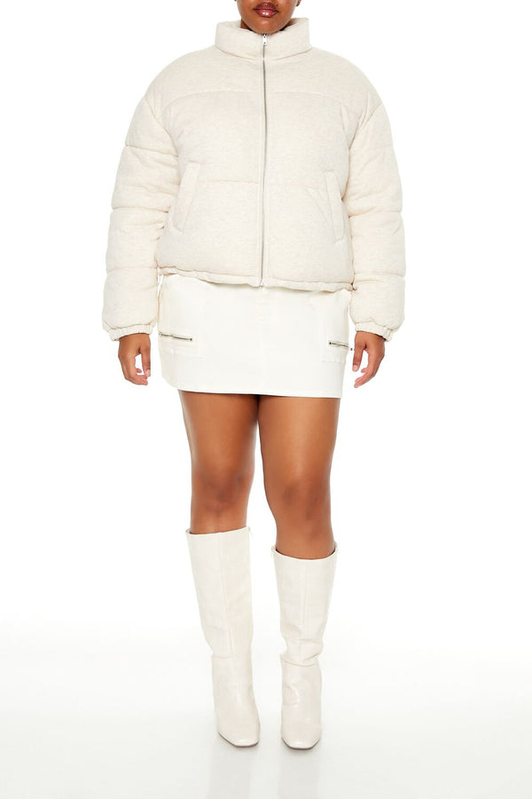 Forever21 Plus Size Quilted French Terry Puffer Jacket OATMEAL
