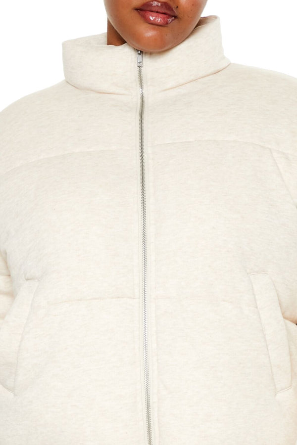 Forever21 Plus Size Quilted French Terry Puffer Jacket OATMEAL