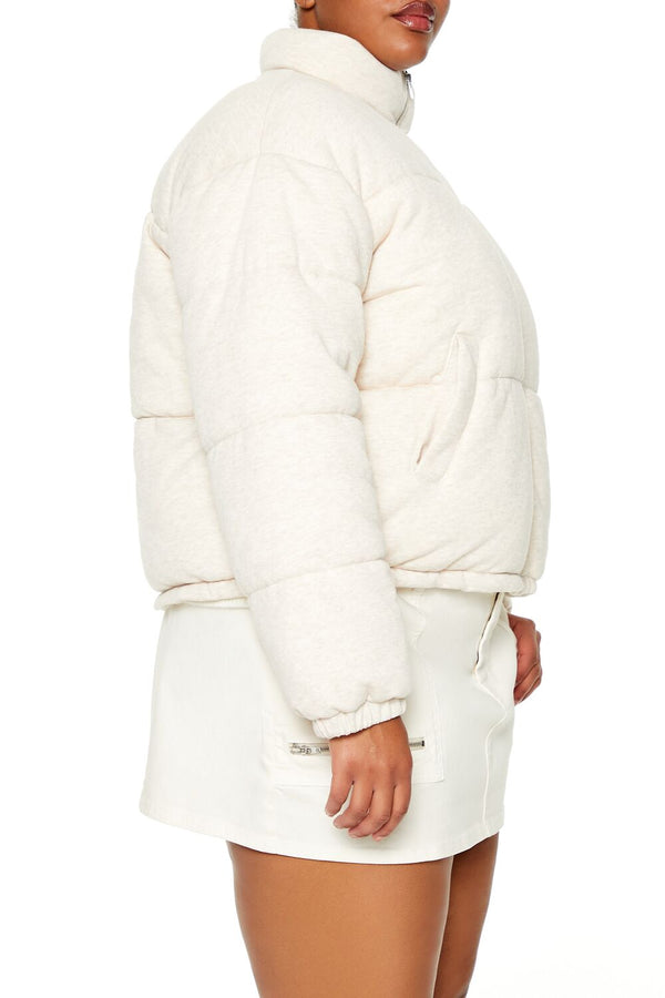 Forever21 Plus Size Quilted French Terry Puffer Jacket OATMEAL