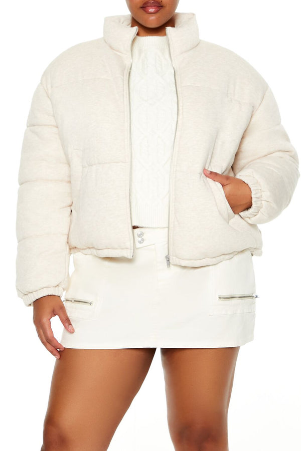 Forever21 Plus Size Quilted French Terry Puffer Jacket OATMEAL