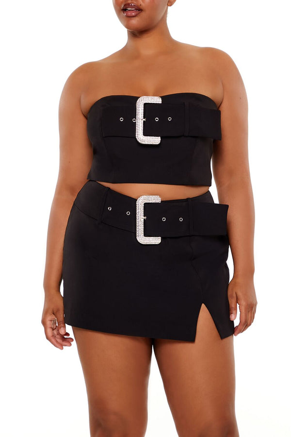 Forever21 Plus Size Rhinestone Buckle Tube Top BLACK
