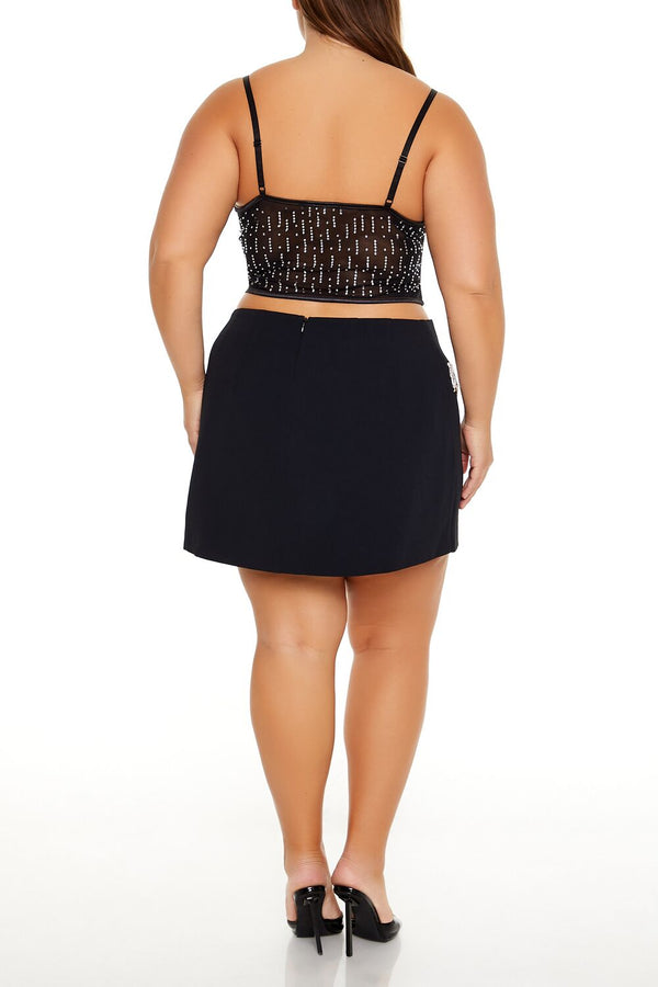Forever21 Plus Size Rhinestone-Fringe Mini Skirt BLACK