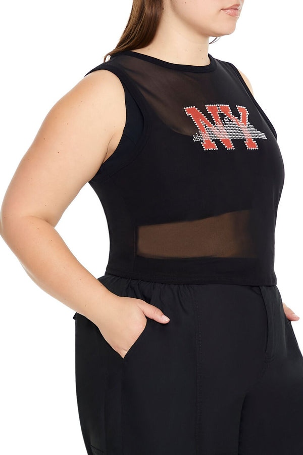 Forever21 Plus Size Rhinestone NY Tank Top BLACK/MULTI