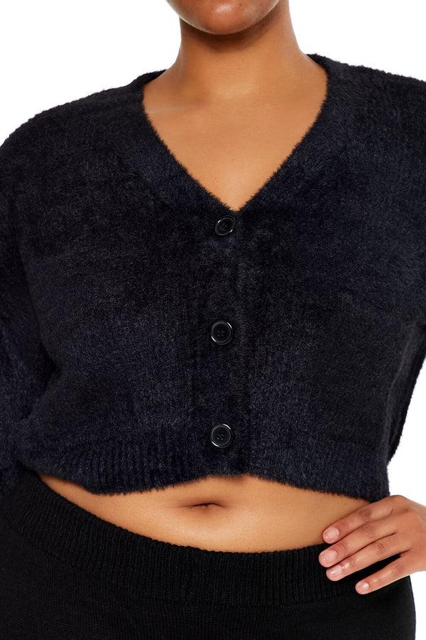 Forever21 Plus Size Rib-Knit Cardigan Sweater BLACK