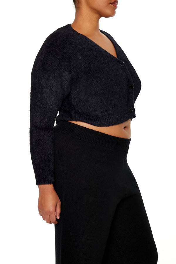 Forever21 Plus Size Rib-Knit Cardigan Sweater BLACK