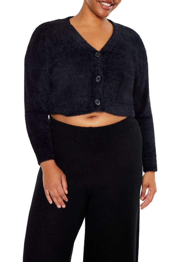 Forever21 Plus Size Rib-Knit Cardigan Sweater BLACK