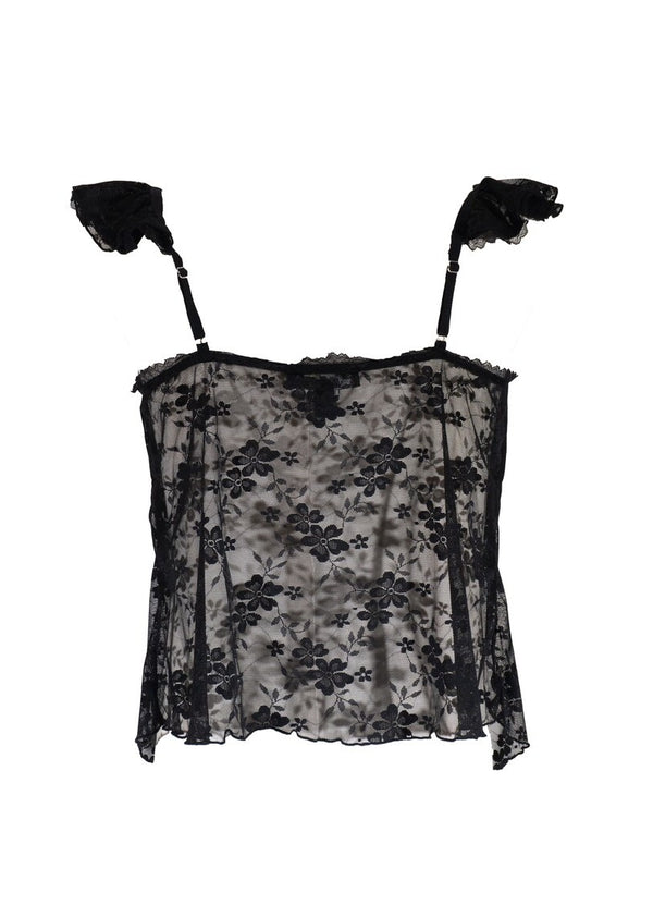 Forever21 Plus Size Sheer Cap-Sleeve Lace-Trim Top BLACK