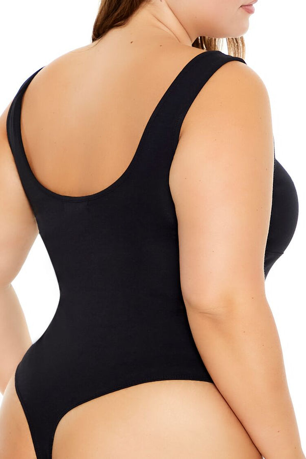 Forever21 Plus Size Square-Neck Thong Bodysuit BLACK