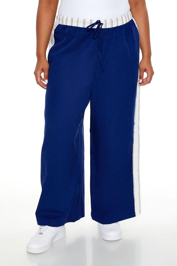 Forever21 Plus Size Striped Wide-Leg Pants BLUE/WHITE