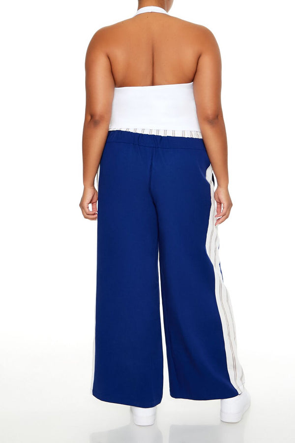 Forever21 Plus Size Striped Wide-Leg Pants BLUE/WHITE