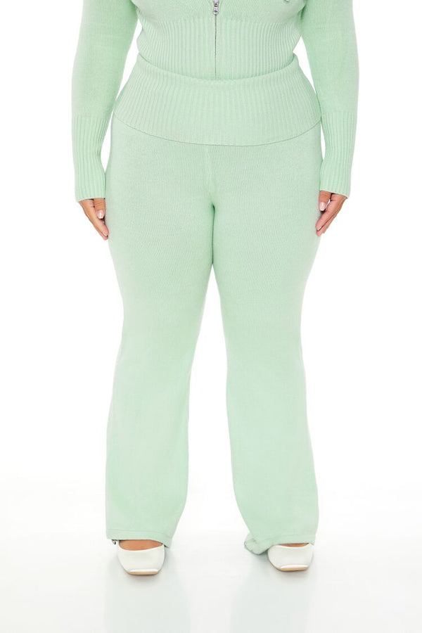 Forever21 Plus Size Sweater-Knit Flare Pants SEAFOAM