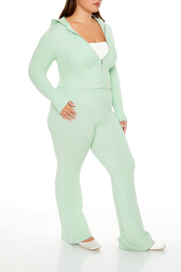Forever21 Plus Size Sweater-Knit Flare Pants SEAFOAM