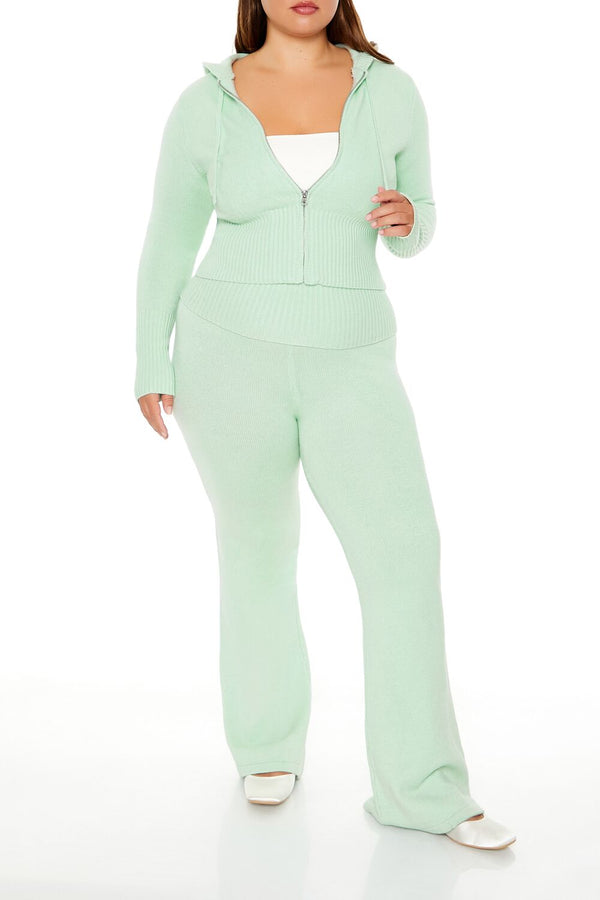 Forever21 Plus Size Sweater-Knit Flare Pants SEAFOAM