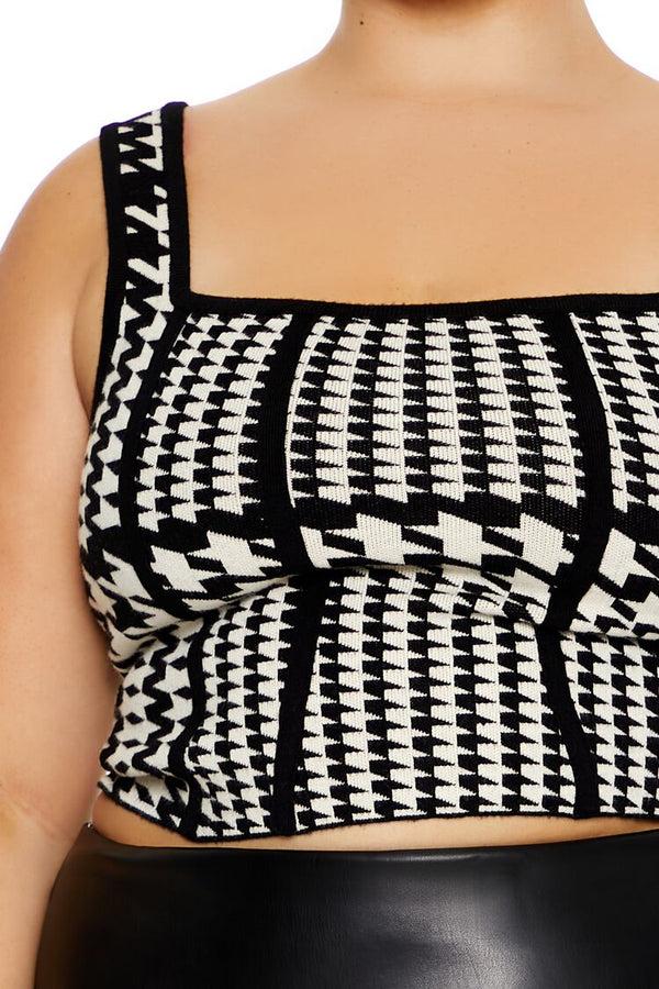 Forever21 Plus Size Sweater-Knit Houndstooth Tank Top BLACK/WHITE