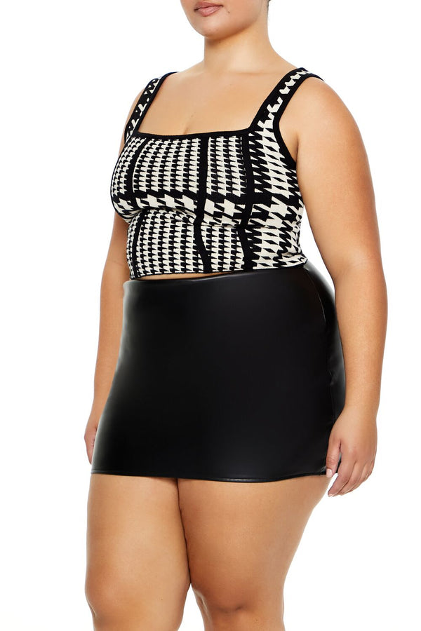 Forever21 Plus Size Sweater-Knit Houndstooth Tank Top BLACK/WHITE