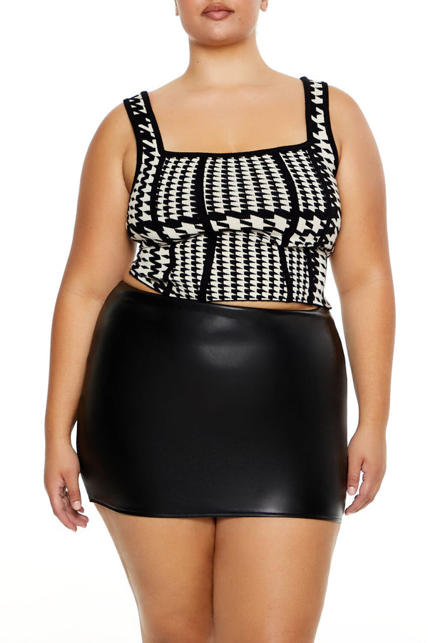 Forever21 Plus Size Sweater-Knit Houndstooth Tank Top BLACK/WHITE