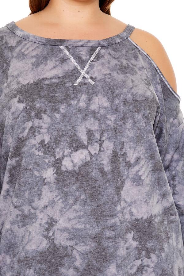 Forever21 Plus Size Tie-Dye Cutout Oversized Top GREY/MULTI