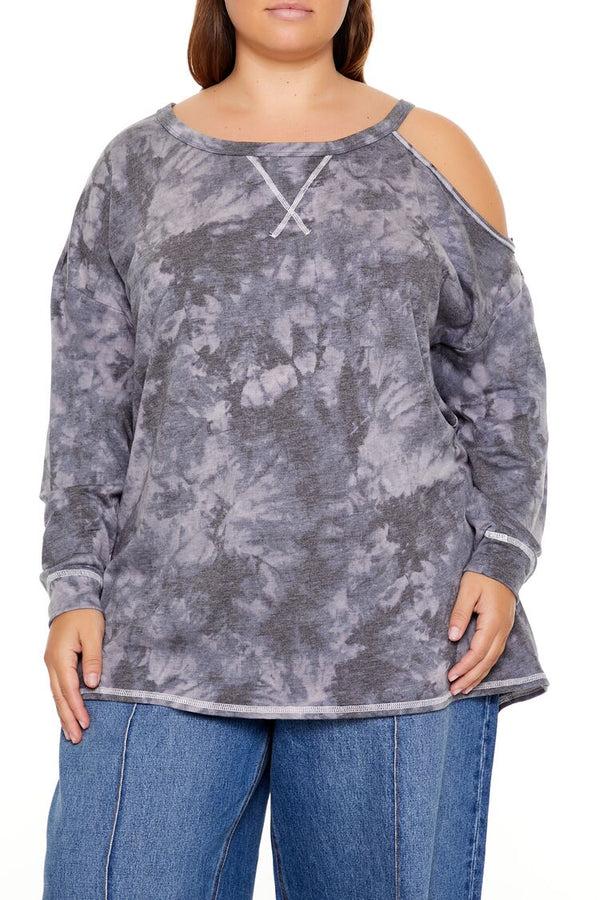 Forever21 Plus Size Tie-Dye Cutout Oversized Top GREY/MULTI