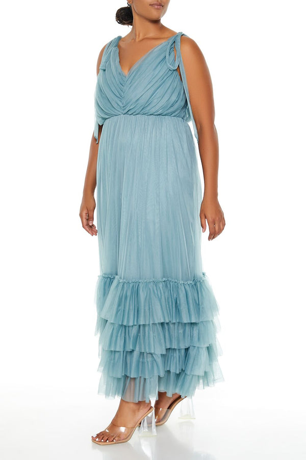 Forever21 Plus Size Tiered Tie-Strap Maxi Dress BLUE MIST