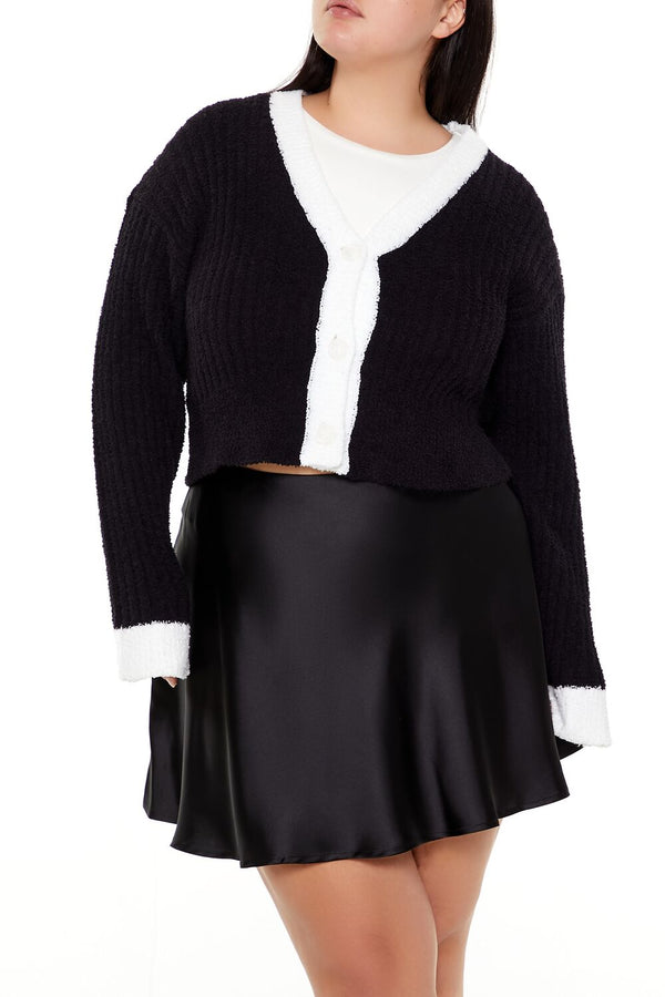 Forever21 Plus Size Two-Tone Cardigan Sweater BLACK/WHITE
