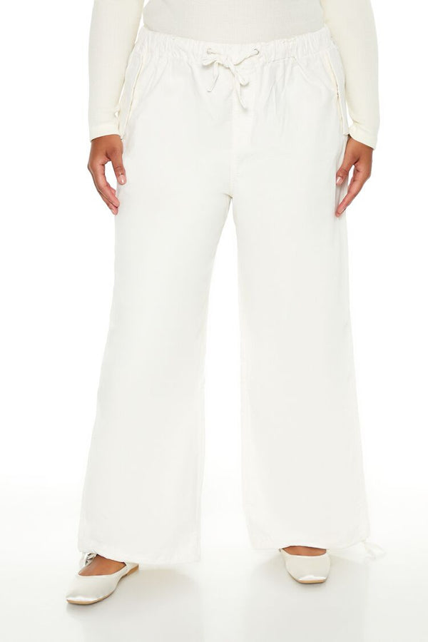 Forever21 Plus Size Velvet Wide-Leg Drawstring Joggers EGRET