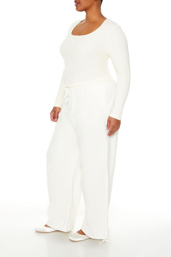 Forever21 Plus Size Velvet Wide-Leg Drawstring Joggers EGRET