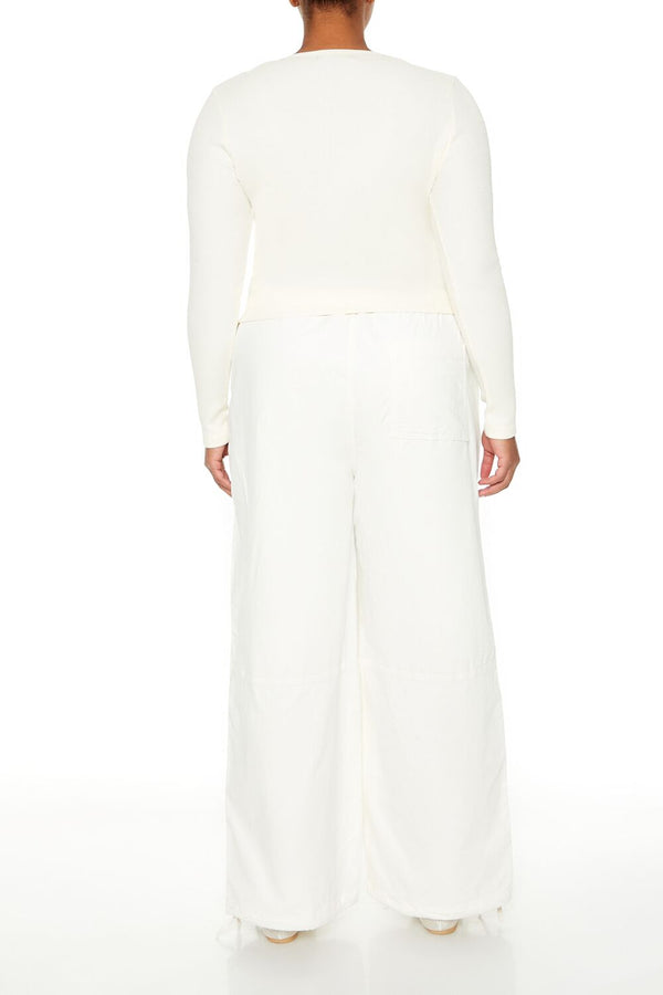 Forever21 Plus Size Velvet Wide-Leg Drawstring Joggers EGRET