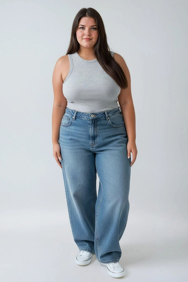 Forever21 Plus Size Wide-Leg Denim Jeans MEDIUM DENIM