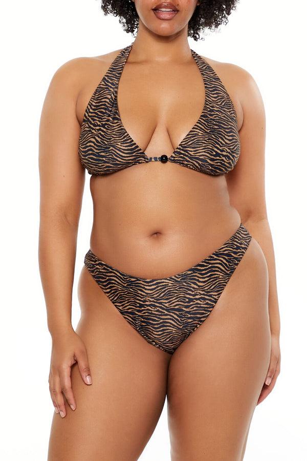 Forever21 Plus Size Zebra Halter Bikini Top BROWN/BLACK