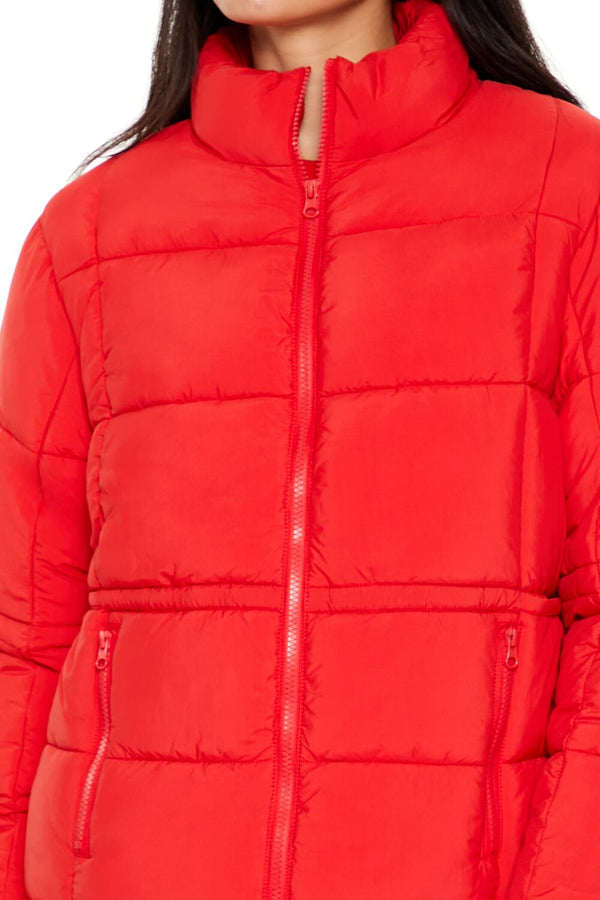 Forever21 Quilted Zip-Up Puffer Jacket HIGH RISK RED