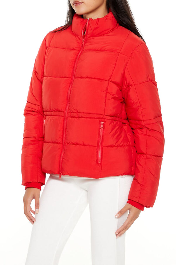 Forever21 Quilted Zip-Up Puffer Jacket HIGH RISK RED
