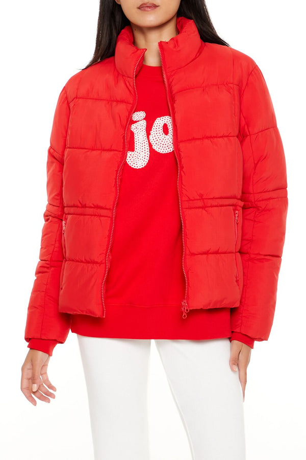 Forever21 Quilted Zip-Up Puffer Jacket HIGH RISK RED