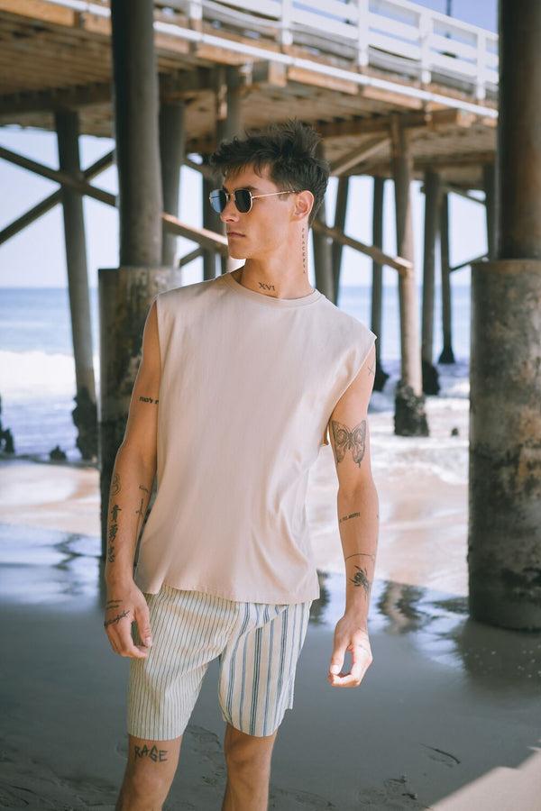 Forever21 Reworked Striped Drawstring Shorts TAUPE/MULTI