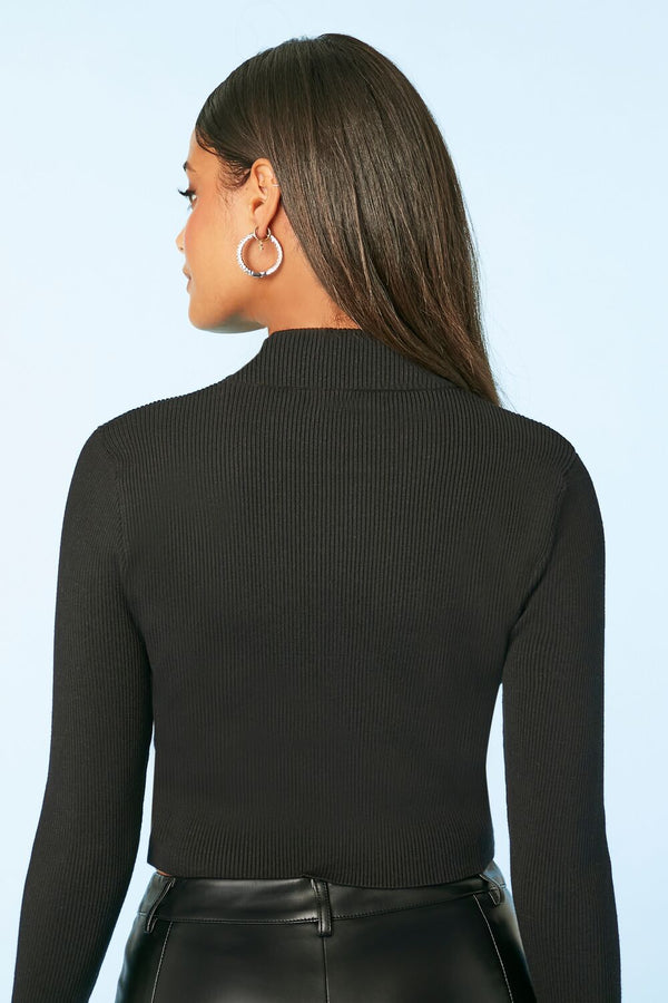 Forever21 Rhinestone Bow Sweater-Knit Crop Top BLACK
