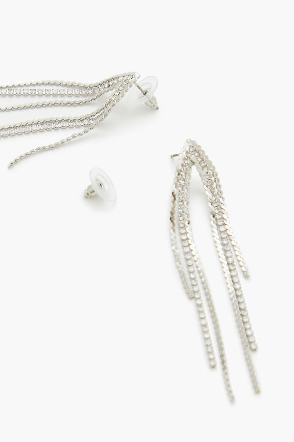 Forever21 Rhinestone Box Chain Drop Earrings SILVER/CLEAR