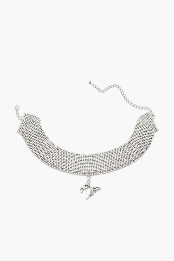 Forever21 Rhinestone Butterfly Choker Necklace SILVER/CLEAR