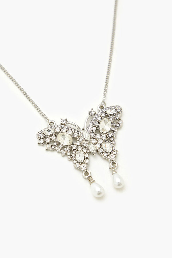 Forever21 Rhinestone Butterfly Necklace SILVER/CLEAR