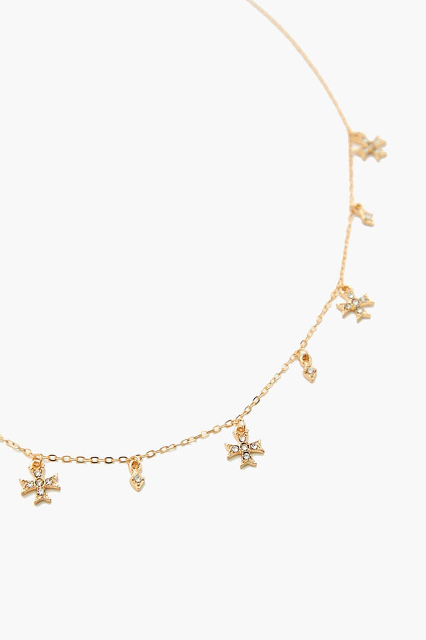 Forever21 Rhinestone Cross Charm Necklace GOLD/CLEAR