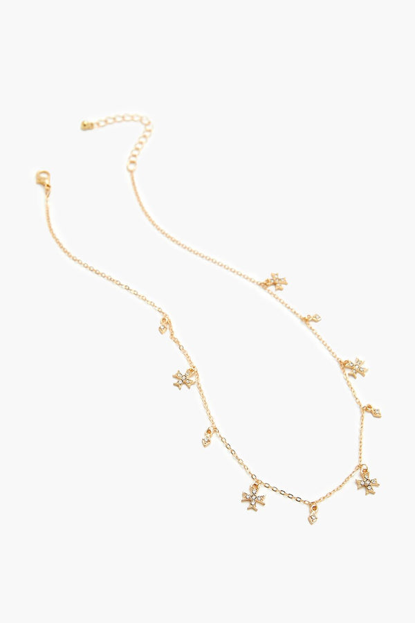 Forever21 Rhinestone Cross Charm Necklace GOLD/CLEAR