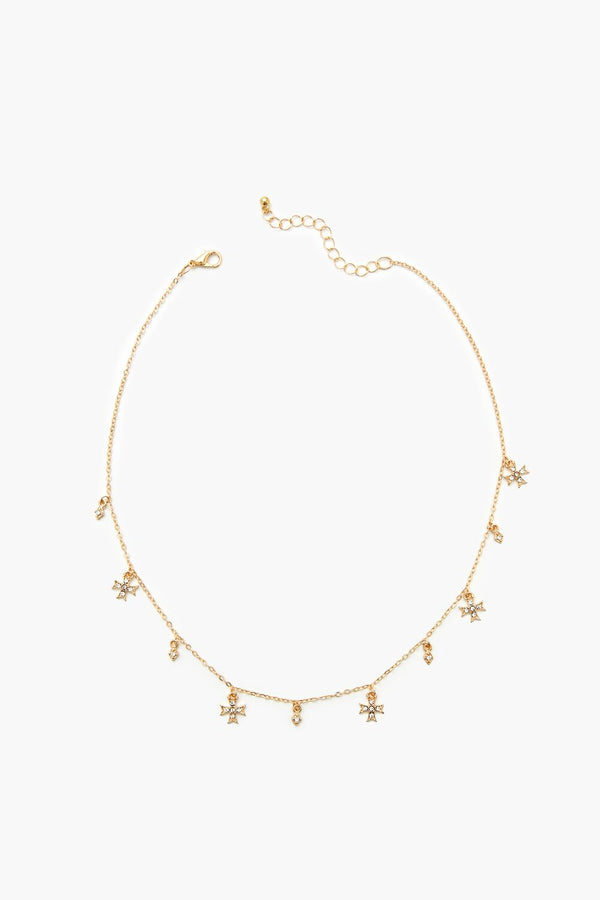 Forever21 Rhinestone Cross Charm Necklace GOLD/CLEAR