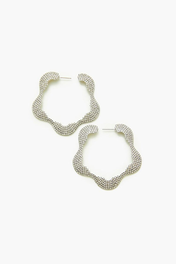 Forever21 Rhinestone Floral Hoop Earrings SILVER/CLEAR