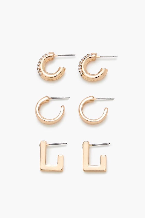 Forever21 Rhinestone Geo Hoop Earring Set GOLD/CLEAR