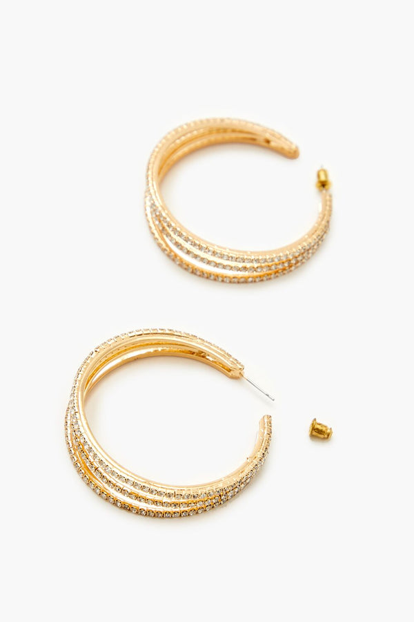 Forever21 Rhinestone Multi-Hoop Earrings GOLD/CLEAR