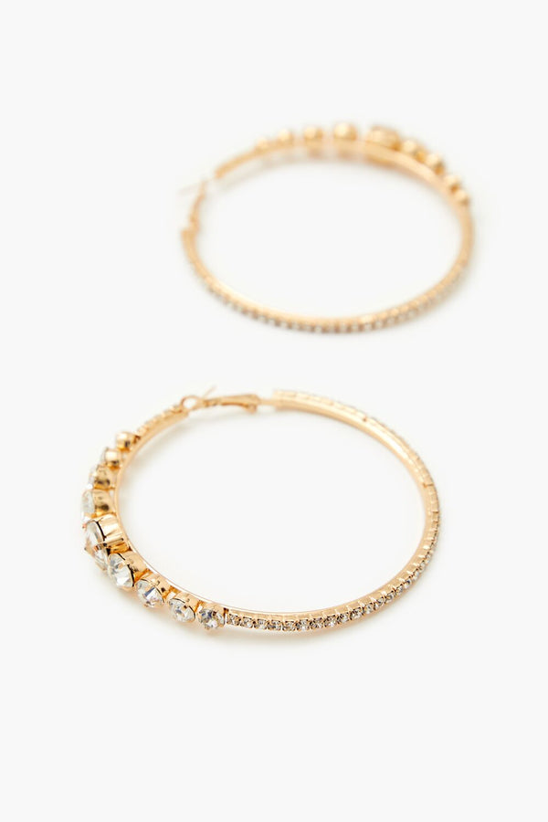 Forever21 Rhinestone Omega Hoop Earrings GOLD/CLEAR