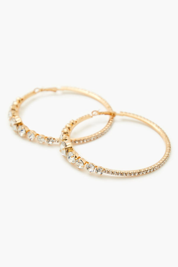 Forever21 Rhinestone Omega Hoop Earrings GOLD/CLEAR