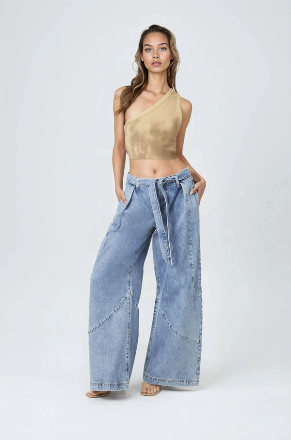 Forever21 Rib-Knit One-Shoulder Cropped Tank Top BROWN